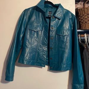 Blue leather jacket